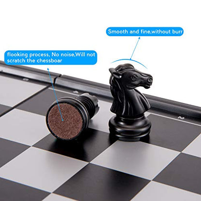AMEROUS 10 Inches Magnetic Travel Chess Set with Folding Chess Board - 2 Extra Queens - Instructions for Beginner, Kids and Adults