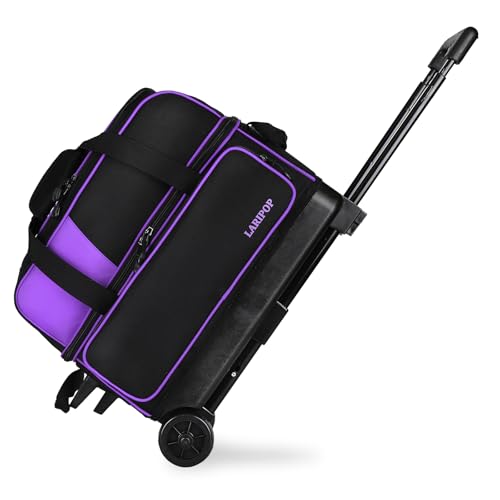 LARIPOP 2 Ball Bowling Roller Bag, Wheeled Bag with Shoe Compartment, Telescopic Handle & Padded Protection for Men Women - color: Purple