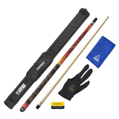 CUESOUL 19oz Pool Cue with Black case,13mm Tip,58inches Mythological Symbols Pattern 4 Styles - color: Rosefinch