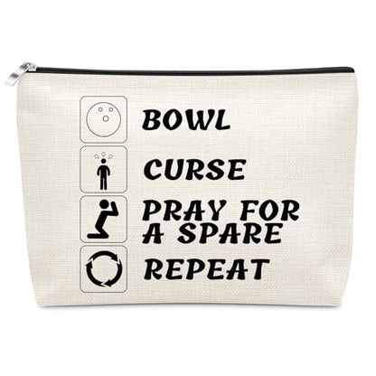 Sazuwu Bowling Lover Gifts Makeup Bag Bowling Team Gifts for Women Coach Sports Lover Present Bowlings Ball Zipper Pouch Graduation Gift Christmas Birthday Present Travel Toiletry Pouch - color: BOWL CURSE PRAY FOR A SPARE REPEAT Style1