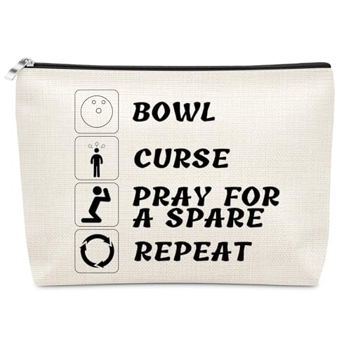 Sazuwu Bowling Lover Gifts Makeup Bag Bowling Team Gifts for Women Coach Sports Lover Present Bowlings Ball Zipper Pouch Graduation Gift Christmas Birthday Present Travel Toiletry Pouch - color: BOWL CURSE PRAY FOR A SPARE REPEAT Style1