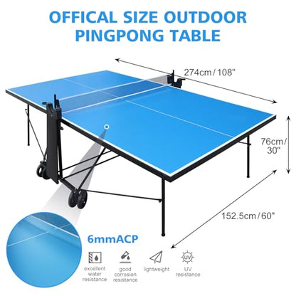 Competition Grade Foldable Indoor Outdoor Portable Ping Pong Table Set with Net, Paddles, Balls, Aluminum Top Playback Mode