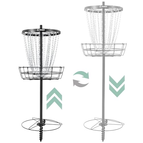 Disc Golf Basket with 24/12 Heavy Duty Chains, Disc Golf Target with Adjustable Height/Sound Reducer & Remote LED Light & Light Up Discs, Durable Practice Goal with Ground Stake for Backyard