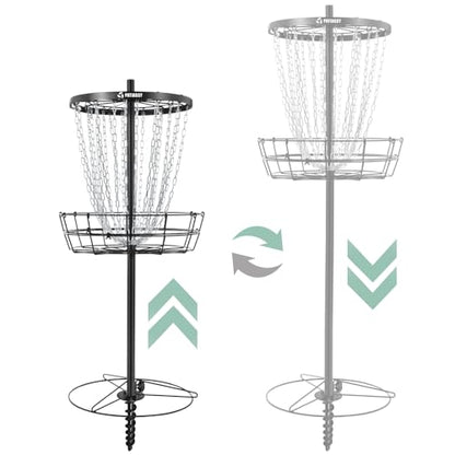 Disc Golf Basket with 24/12 Heavy Duty Chains, Disc Golf Target with Adjustable Height/Sound Reducer & Remote LED Light & Light Up Discs, Durable Practice Goal with Ground Stake for Backyard