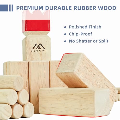 MEGWOZ Kubb Yard Game Set Standard Size Wooden Throwing Toss Game Viking Chess Outdoor Lawn Games for Adults Family with Carry Case Measuring Tape New Zealand Pine