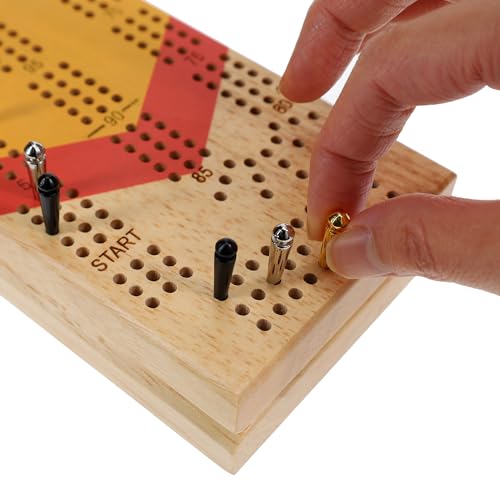 Pacific Shore Games Canoe Cribbage Board Game Set, Cheveron Nautical Print, Continuous 3 Track Travel Cribbage Boards Unique, Wooden Board Games for Adults, 9 Metal Cribbage Pegs, 12 Inches - style: Chevron