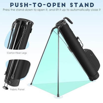 Findway Golf Stand Bag, Upgraded Par 3 Golf Bag Pitch n Putt Small Golf Bag with Ball Holder and Cooler Bag, Lightweight Golf Carry Bag for Men Women - color: Pure Black