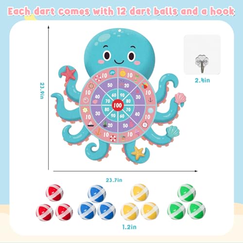 23" Ocean Theme Dartboard Target Game,Hawaii Dart Board Set,Hello Summer Dart Shooting Hawaiian Octopus Party Dart Tropical Party Supplies with 12 Stick Balls,Hook