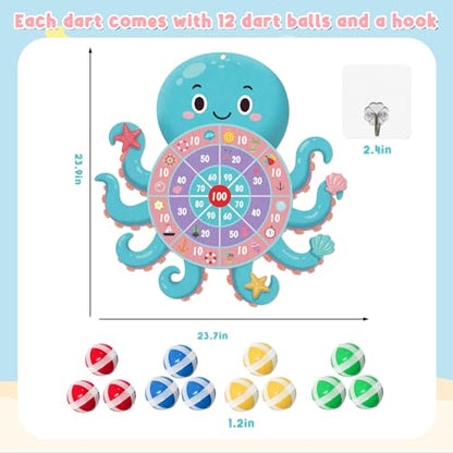 23" Ocean Theme Dartboard Target Game,Hawaii Dart Board Set,Hello Summer Dart Shooting Hawaiian Octopus Party Dart Tropical Party Supplies with 12 Stick Balls,Hook