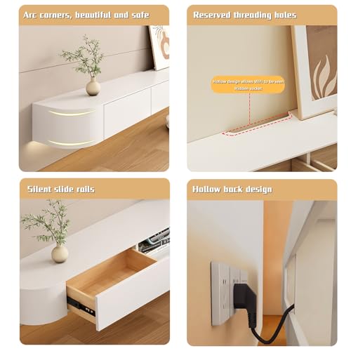 Floating TV Stand - Wall Mounted Media Console with 2 Drawer, Floating Entertainment Center TV Cabinet, Wall Mounted Audio/Video Shelf for Home Room (Black, 118.11x7.87x9.45IN) - color: Black, size: 118.11x7.87x9.45IN