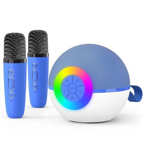 goopow Mini Karaoke Machine Speaker for Kids Adults, Portable Bluetooth Microphone Song Toys with LED Light, Best Chritmas Birthday Festival Gift for 3 4 5 6 7 8+ Year Old Girls Boys (Blue-2MIC) - color: Blue-2Mic