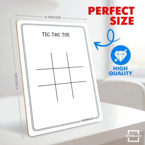 SCRIBBLEDO Tic Tac Toe Game Dry Erase Board 9x6 Inch Double-Sided Whiteboard Reusable Classroom Learning Tool Fun Drawing Writing Table Games for Seniors Small Board for Home & School