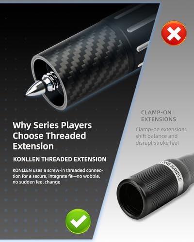 KONLLEN Pool Cue Extension with 3 Bumpers Carbon Fiber Billiards Cue Extension Billiard Accessories for Pool Sticks - color: Adjustable Frosted Extension