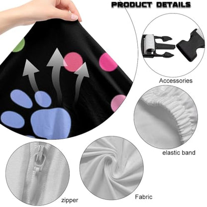 Stretchable Office Chair Covers with Armrest Covers Colorful Paw Prints Gaming Chair Cover Cat Scratch Proof Spandex Rotating Boss Chair Slipcovers Easy to Install with Long Zipper - color: Colorful Paw Prints