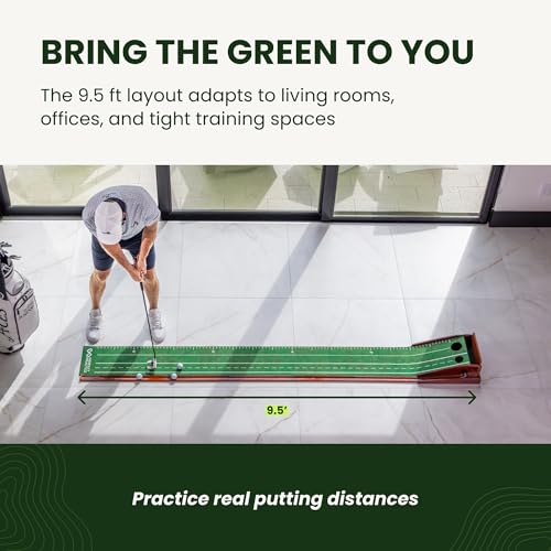 Perfect Practice Putting Mat & Chipping Net, Indoor & Outdoor Putting Green, Chipping Mat for Home & Office, Premium Golf Training Aids for Putting Practice with Realistic Turf, Golf Gifts for Men - style: Standard (9'6")