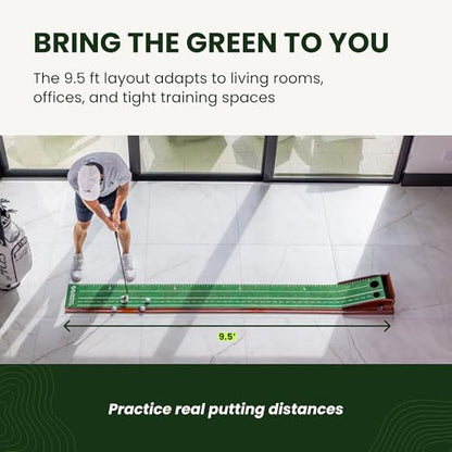 Perfect Practice Putting Mat & Chipping Net, Indoor & Outdoor Putting Green, Chipping Mat for Home & Office, Premium Golf Training Aids for Putting Practice with Realistic Turf, Golf Gifts for Men - style: Standard (9'6")