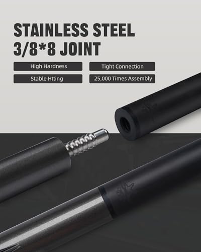 CRICAL Carbon Fiber Pool Cue Stick - 58" Low Deflection Professional Pool Cue with Pro Taper Shaft, 3D Anti-Slip Wrapless Grip, 12.5mm Tip & 3/8x8 Joint Billiard Stick for Enhanced Control & Accuracy - color: CL-PD-Set Grey