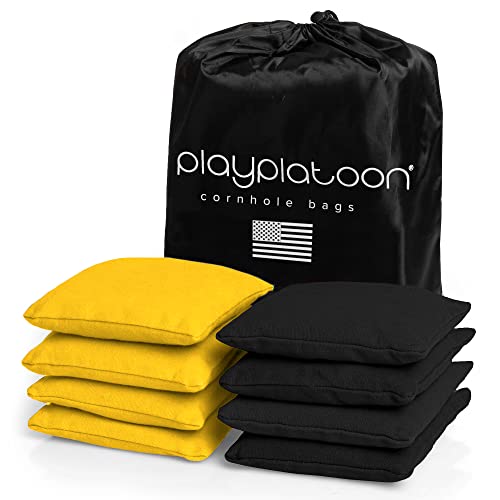 Play Platoon Premium Weather Resistant Duckcloth Cornhole Bags - Set of 8 Bean Bags for Corn Hole Game - Regulation Size & Weight - color: Black & Yellow