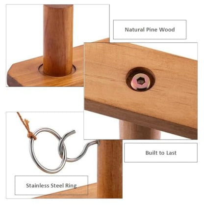 Wooden Wahoo Marble Board Game (20 INCH), Double-Sided, for 2-6 Players, with 24 Marbles and 6 dice. Also Includes Ring Toss, Wooden Hook and Ring Gameand Premium Playing Cards.