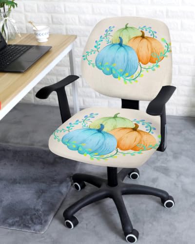 Savannan Office Chair Cover, Blue Green Orange Pumpkin on Linen Protective Stretch Elastic Universal Cover for Desk Task Chair,Computer Rotating Chair 1 Pcs Autumn Colorful Vegetable