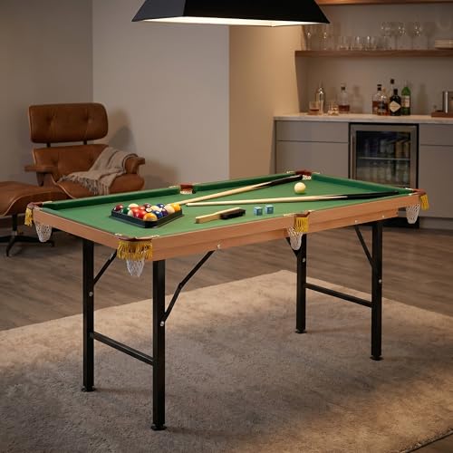 55" Portable Billiards Table with All Accessories, Foldable Pool Game Table for Whole Family Number Use with Cues, Ball, Rack, Chalk - Green - size: 55''-Foldable Pool Table Green