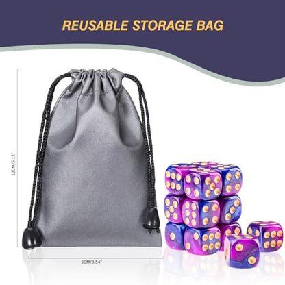 24 of Pack 16MM 6 Sided Dice Set,Two Colours D6 Game Dice Set, 6 Sided Standard Dices for Yahtzee, Bunco or Teaching Math,with Portable Dice Pouch(Purple and Blue) - color: 16mm Purple and Blue