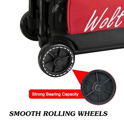 WOLT 3 Ball Bowling Bags with Wheels,Bowling Ball Bag 3 Ball Roller with Separate Shoe Compartment and Accessory Pocket, Retractable Handle Extends to 38’’ - color: red