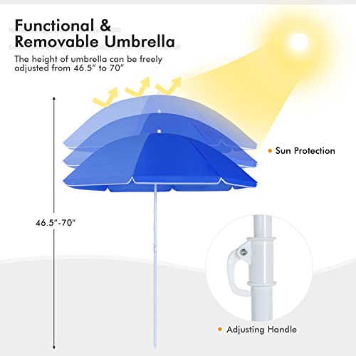 LDAILY LUARANE Folding Double Camping Chair, Outdoor Picnic Chairs w/Removable Umbrella, Mini Table, Cup Holder & Carrying Bag, Portable Camping Loveseat for Patio, Pool, Lawn, Beach, Park (Blue) - color: Blue