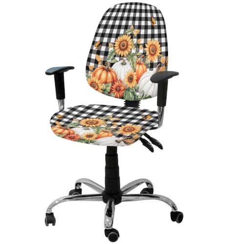 Savannan Office Chair Cover, Watercolor Fall Pumpkin Sunflower Protective Stretch Elastic Universal Cover for Desk Task Chair,Computer Rotating Chair 1 Pcs Butterfly Black White Plaid