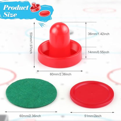 3 Sets 60mm Mini Air Hockey Pucks and Paddles Air Hockey Pushers Goal Handles Paddles Red Replacement Accessories for Game Tables (6 Strikers+12 Pucks)