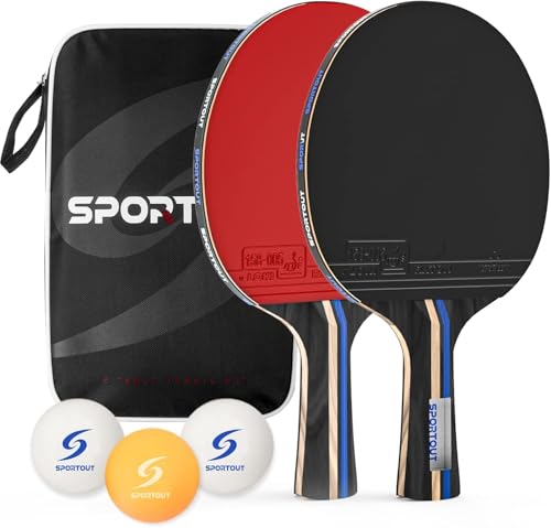 Sportout Ping Pong Paddles Sets-Portable Table Tennis Paddle with Balls, Storage Case Premium Table Tennis Racket for Indoor & Outdoor Games - color: Blue