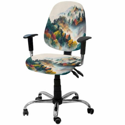 Savannan Office Chair Cover, Vintage Autumn Forest Tree on Linen Protective Stretch Elastic Universal Cover for Desk Task Chair,Computer Rotating Chair 1 Pcs Rustic Mountain Scenic