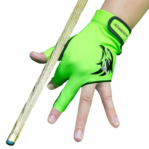 Pool Glove Left Hand 3 Finger for Right-Handed Player, Breathable Billiards Glove Quick Dry, Durable Pool Cue Gloves, Professional Snooker Cue Gloves for Billiards Accessories - color: Green, size: X-Large