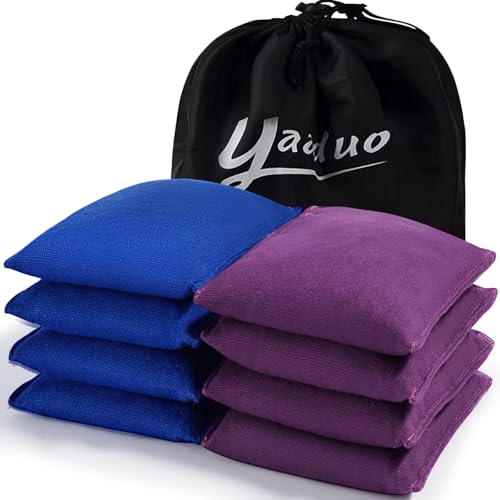Set of 8 Regulation Cornhole Bags Double Sided, Weather Resistant Bean Bags for Cornhole Toss Game, Corn Hole Beans Bags with Tote Bag - color: Blue/Purple
