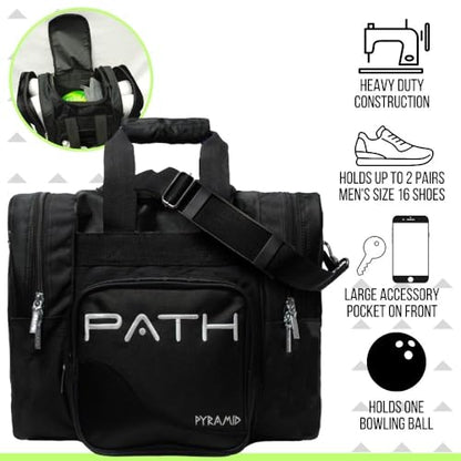 Pyramid Path Pro Deluxe Single Bowling Ball Tote - Holds One Ball, One Pair Shoes Up to Mens 15 - color: Black