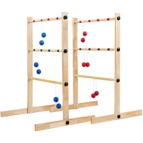 ApudArmis Ladder Toss Game Set, 35x26In Pine Wooden Golf Ladder Lawn Game with 6 Bolos Balls and Carrying Case - Outdoor Backyard Game for Teens Adults Family（New Version Sturdy Bolts）