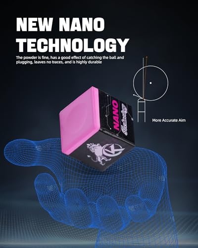 KONLLEN Magnetic Pool Chalk Holder and Nano Cue Chalk Set, Low-Dust Billiard Chalk Combo with Quick One-Hand Access for Better Grip and Control - color: Pink-2 piece