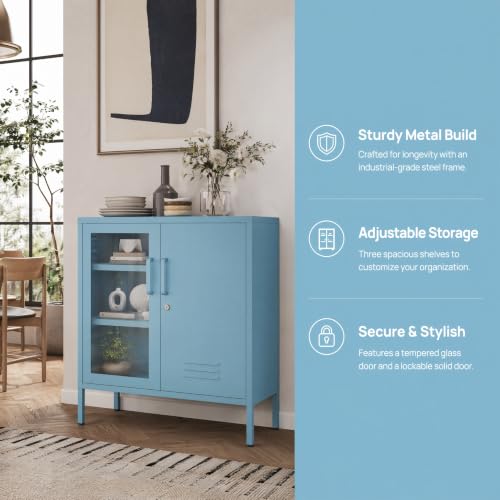 Lockable Metal Storage Cabinet Locker Adjustable Shelves, Multifunctional Versatile Storage Lockers, Easy Assembly Durable Metal Sideboard Furniture for Bedroom Home Office Blue - color: Blue, style: 33"H-Locker-BT