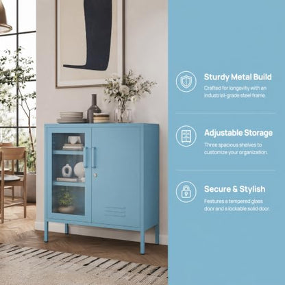 Lockable Metal Storage Cabinet Locker Adjustable Shelves, Multifunctional Versatile Storage Lockers, Easy Assembly Durable Metal Sideboard Furniture for Bedroom Home Office Blue - color: Blue, style: 33"H-Locker-BT