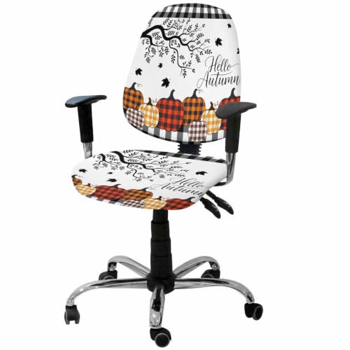 Savannan Office Chair Cover, Fall Thanksgiving Pumpkin Leaves Protective Stretch Elastic Universal Cover for Desk Task Chair,Computer Rotating Chair 1 Pcs Colorful Buffalo Check