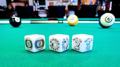 BILLIARD BONES® Billiards Dice Game Set with 3 Regulation Engraved Dice, Pool Game Accessory for cue case