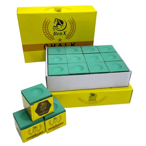 Pool Cue Chalk 24 Pack (2x12 Boxes) - Blue Billiard Chalk Cubes, High Grip Formula, Professional Tournament Grade, Mess-Free Application for Enhanced Spin & Control - style: 3A-Green