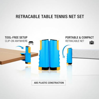 Retractable Table Tennis Net Set, Portable Clip-On Ping Pong Net for Any Flat Surface, Tool-Free Setup with Durable Plastic Construction - color: Yellow