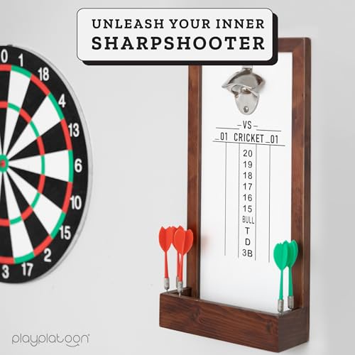 Play Platoon Dart Scoreboard & Darts Holder Wall Mount - Wood Score Board, Professional Darts Accessories, Dart Holder - size: 8 x 16 inch, style: Whiteboard