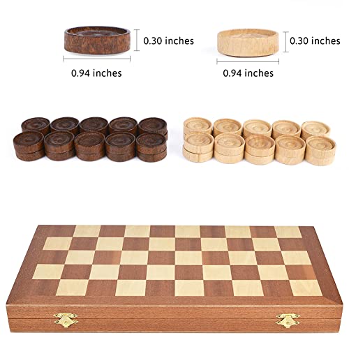 VAMSLOVE 15inch Checkers Folding Wooden Game Set, 100 Square Checkerboard International Checkers Draughts Board 10x10 for Kids with Pieces Storage Slots (Instructions Included)