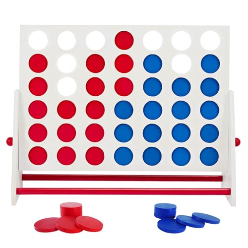ApudArmis Portable Wooden 4 in a Row Game, Classic Wooden 4-to-Score Game Set with Coins & Carrying Bag-Indoor Outdoor Connect Games for Teens Adults Family