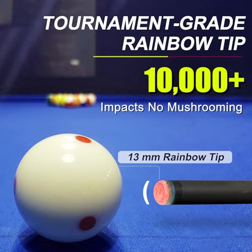 Carbon Fiber Pool Cue Stick 20-21 oz, Professional 13mm Rainbow Tip, 3/8 * 8 Joint, Includes Cue Case, Joint Protectors, Cue Chalks and Gloves - color: CQ-B20