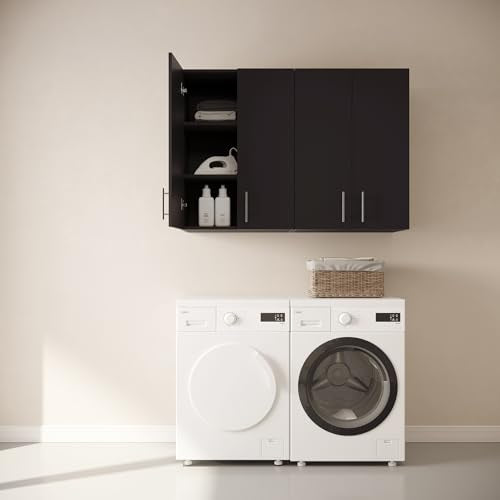 24 x 33 Inch Wall Cabinet set of 1, Kitchen Wall Mounted Wooden Storage Cabinet, Double Door Cabinet with Soft Close, Metal Handle, Adjustable Shelf, for Kitchen, Garage, Laundry, Bathroom, Black - color: Black