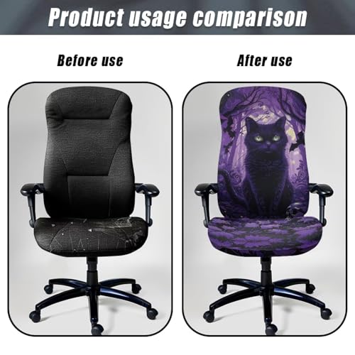 Cat Office Chair Covers, Computer Universal Protective Stretchable Chair Seat Covers Desk Armrest Covers Slipcovers Pads Office Cushion Backrest for Rotating - color: Cat, size: Small