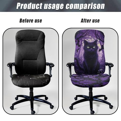 Cat Office Chair Covers, Computer Universal Protective Stretchable Chair Seat Covers Desk Armrest Covers Slipcovers Pads Office Cushion Backrest for Rotating - color: Cat, size: Small